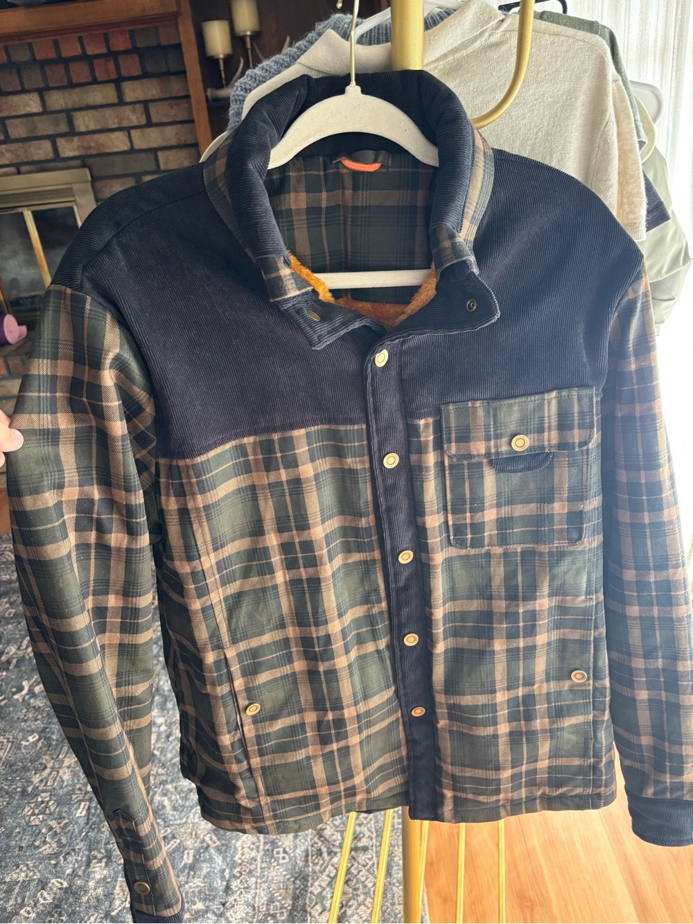 Men's Plaid Corduroy Trim Jacket - Green/Tan